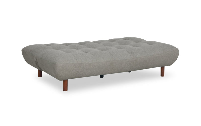 Futon Campus de 76 po en tissu avec mécanisme Klik Klak, capitonnage et pattes en bois - gris