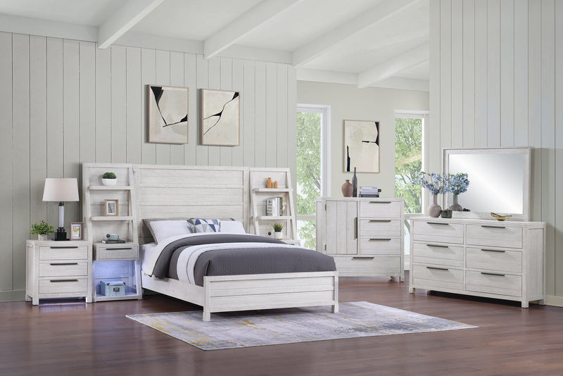 Lit à sections Haven avec tête de lit, cadre de lit, 2 sections latérales, port USB et éclairage à DEL, blanc - format grand lit