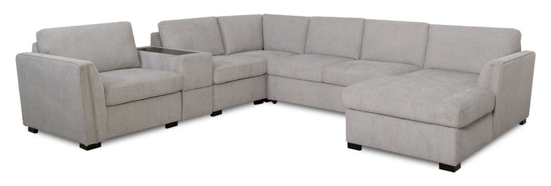Sofa sectionnel de droite Vault 6 pièces avec causeuse-lit, 2 fauteuils de rangement et fauteuil long de rangement - gris
