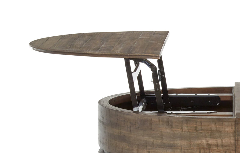 Table à café ronde rustique Elm de 40 po en pin avec dessus relevable - brune
