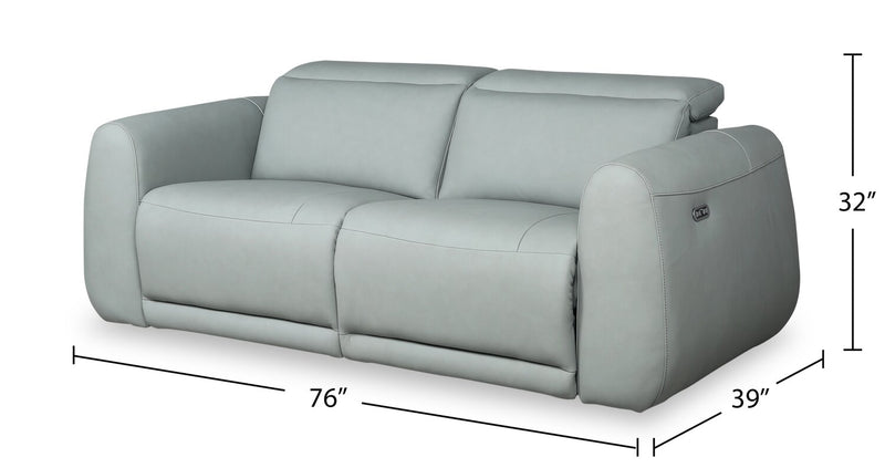Sofa à inclinaison électrique Gianna de 76 po en cuir véritable avec appuie-têtes électriques et ports USB - bleu spa