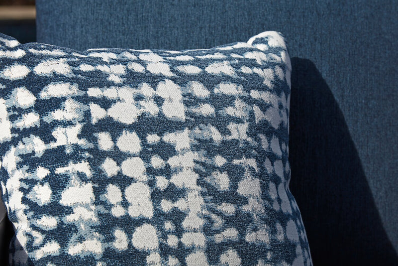 Ensemble Barrie 4 pièces pour la terrasse à l’extérieur avec sofa, 2 fauteuils et table - aluminium - bleu et gris