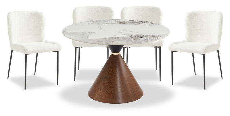 Ensemble de salle à manger Alwin 5 pièces en métal avec table ronde de 47,25 po (L), dessus en pierre frittée et 4 chaises - brun et blanc