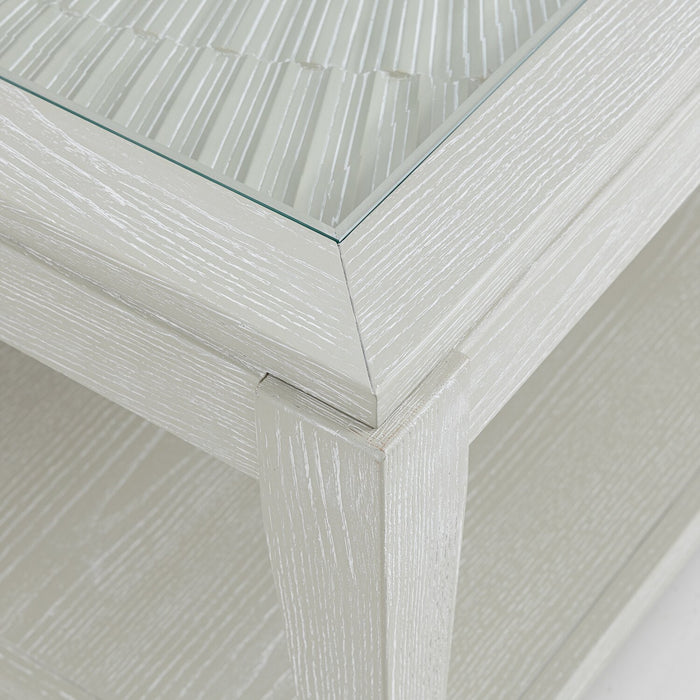 Table à café Vida de 48 po en bois massif avec tablette et roulettes - sable