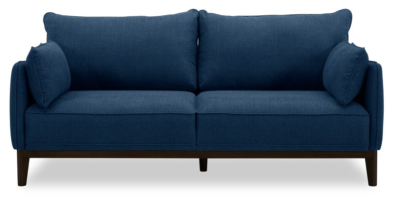 Sofa Gena de Cindy Crawford Home de 78,7 po de format condo en tissu d’apparence lin avec coussins de dossier amovibles - bleu minuit