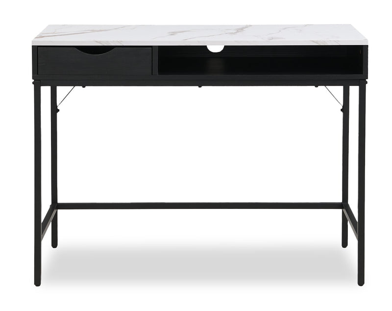 Bureau Jensen de 40 po avec dessus en imitation de marbre et rangement - noir