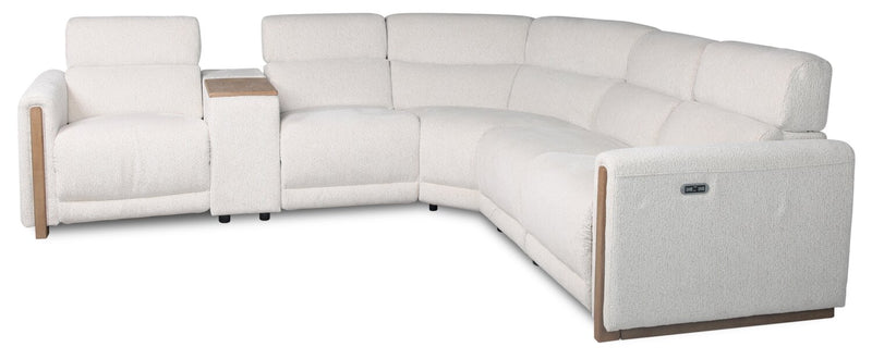 Sofa sectionnel modulaire à inclinaison électrique Sable 6 pièces en chenille avec appuie-têtes électriques et port USB - blanc albâtre