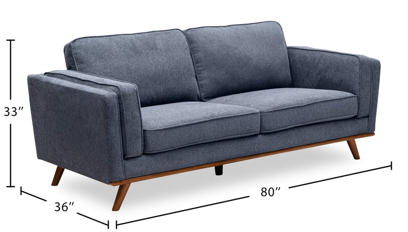 Sofa Kassia de Kort & Co. de 80 po de format condo en tissu d’apparence lin avec base et pattes en bois - bleu