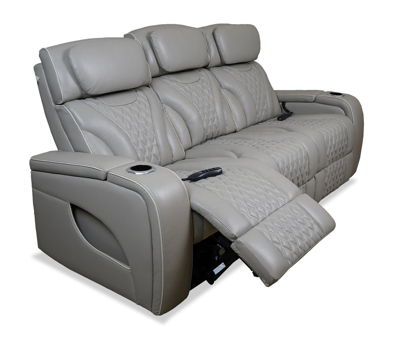 Sofa de massage à inclinaison électrique Elite de 86 po en cuir véritable avec son immersif et appuie-têtes électriques - mastic