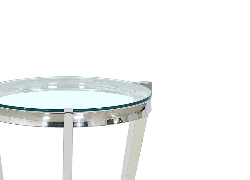 Table de bout ronde moderne Yonge de 22 po avec dessus en verre et tablette - fini chromé avec acier inoxydable