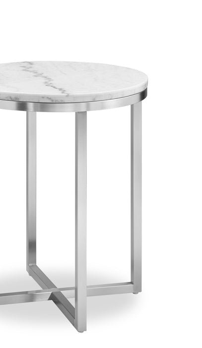Table de bout ronde moderne Sampson en marbre de 20 po - blanc