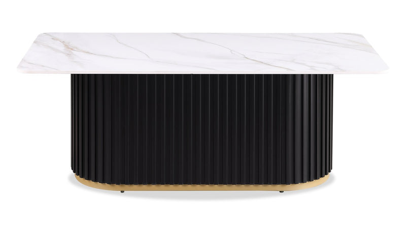 Table à café rectangulaire moderne Capri Kort & Co. de 47,5 po avec dessus en pierre frittée blanche - noire et dorée