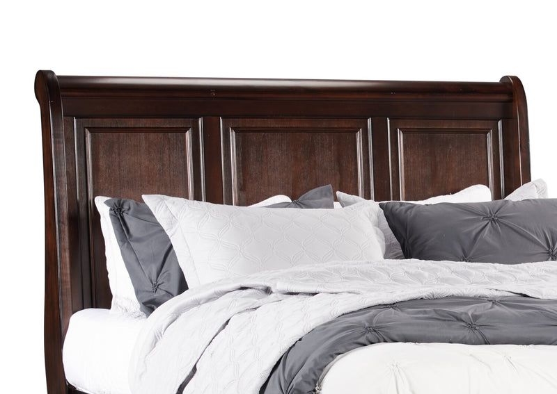 Lit plateforme de rangement Chelsea avec tête de lit et cadre de lit, brun cerisier - format très grand lit