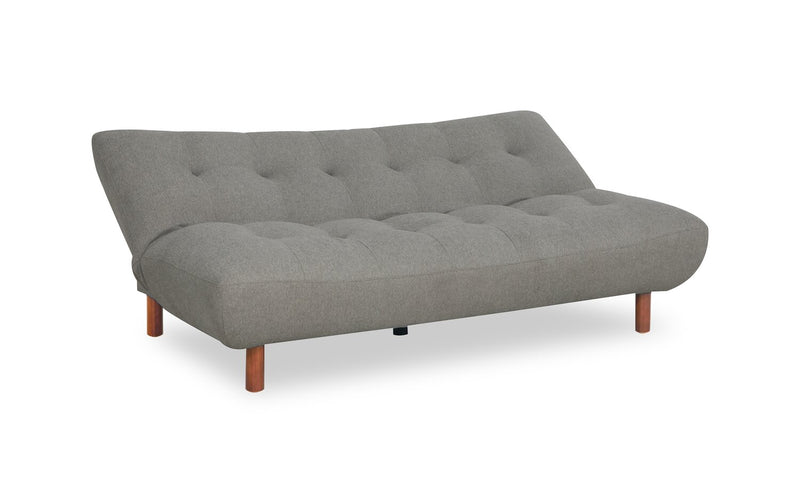 Futon Campus de 76 po en tissu avec mécanisme Klik Klak, capitonnage et pattes en bois - gris