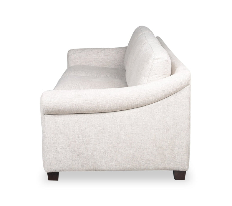 Sofa Mallie de 84 po en tissu de chenille avec accoudoirs enroulés et pattes en bois - blanc coquillage
