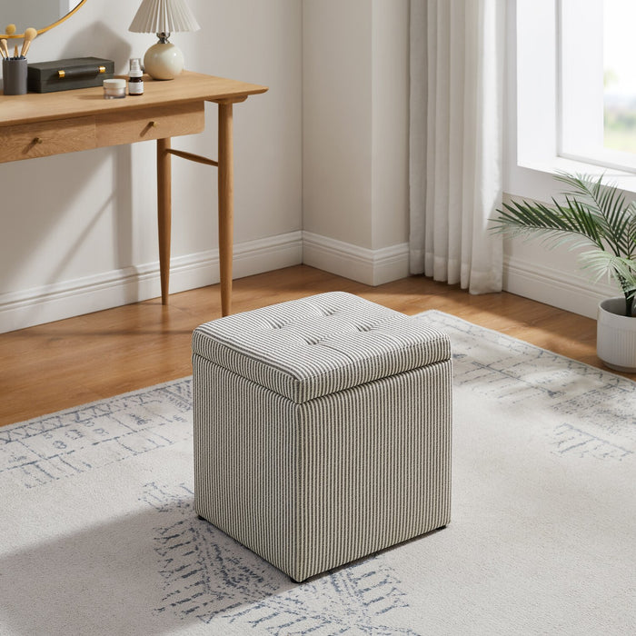 Pouf de rangement carré Yukon de 17 po en tissu - rayé gris