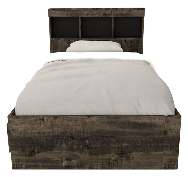 Lit matelot Riley avec ensemble de tête de lit bibliothèque pour enfants, fabriqué au Canada, gris - format lit simple