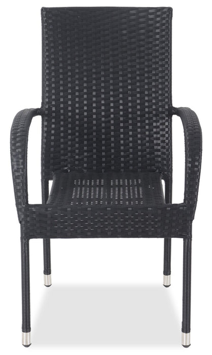 Ensemble Arizona 5 pièces pour la terrasse à l’extérieur avec table ronde et 4 chaises - osier en résine tressé à la main, dessus de table rond en verre, résistant aux rayons UV et aux intempéries - noir