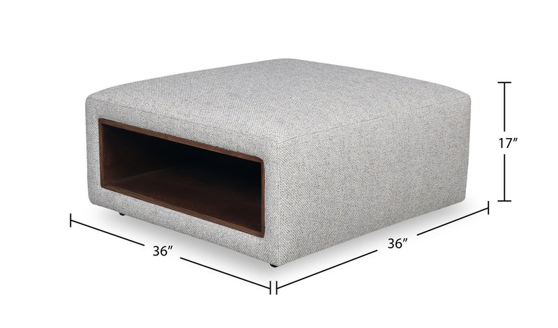 Pouf table à café Geneva de 32,5 po en tissu de chenille avec rangement et pattes en bois - beige nuage