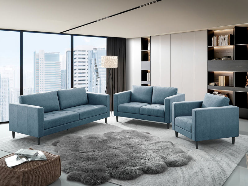 Causeuse Metro de 57 po en tissu avec coussins de siège capitonnés et coussins de dossier réversibles - bleu denim