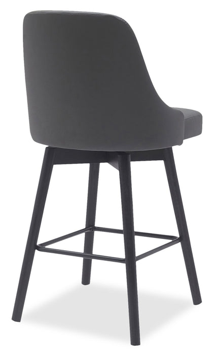 Tabouret Nash de hauteur comptoir en tissu de cuir végétalien et en métal avec siège pivotant - anthracite
