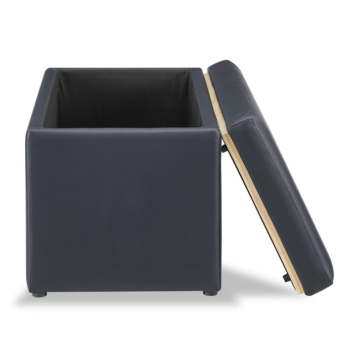 Pouf de rangement Edmonton de 32 po - similicuir bleu marine