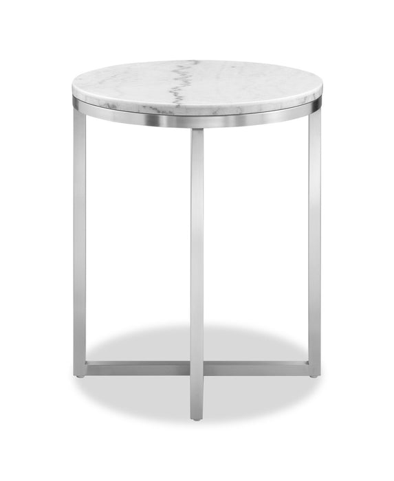 Table de bout ronde moderne Sampson en marbre de 20 po - blanc