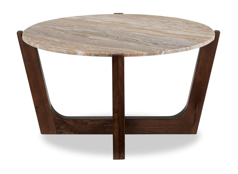 Table à café moderne Haydon de 36 po avec marbre naturel - brun chaleureux