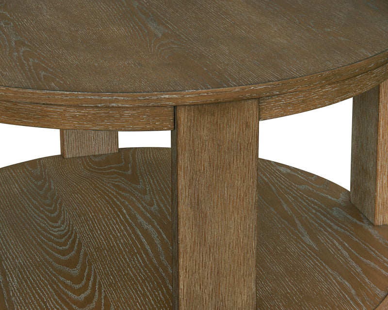Table à café ronde moderne Declan de 31,5 po avec roulettes - bois naturel