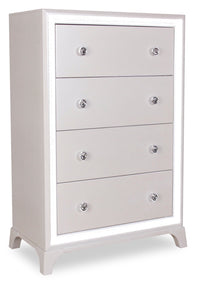  Commode verticale somptueuse Halo de 32 po (l) x 48 po (H) à 4 tiroirs avec éclairage à DEL pour la chambre à coucher - blanche