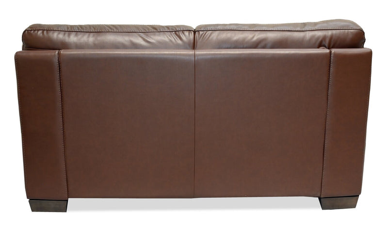 Causeuse Classico de 71 po en cuir véritable avec pattes en bois - tabac