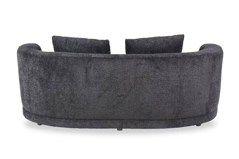 Causeuse arrondie Moon de 78 po en tissu avec coussins décoratifs - noir corbeau laineux