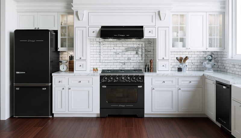 Hotte de cuisinière sous l’armoire Classic Rétro par Unique de 36 po et de 700 pi3/min - noir minuit - UGP-36CR RH B