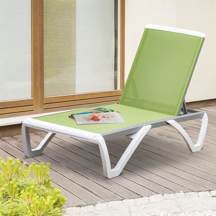 Chaise Longue Exterieure Outsunny, Chaise De Bronzage En Aluminium Pour Patio, Verte