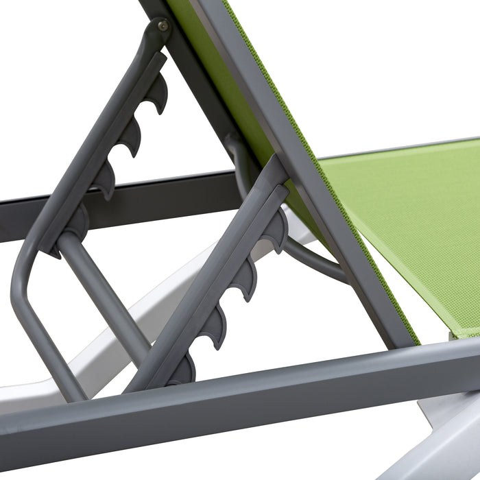 Chaise Longue Exterieure Outsunny, Chaise De Bronzage En Aluminium Pour Patio, Verte