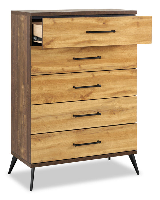 Commode verticale de chambre à coucher Silas de 33 po (L) x 47,5 po (H) à 5 tiroirs - brun rustique