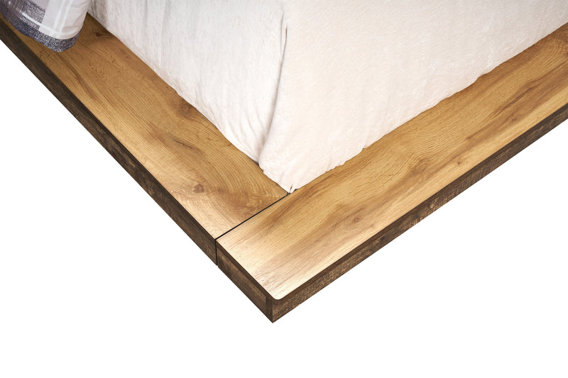 Lit plateforme Silas brun rustique avec tête de lit, cadre et éclairage à DEL - format grand lit