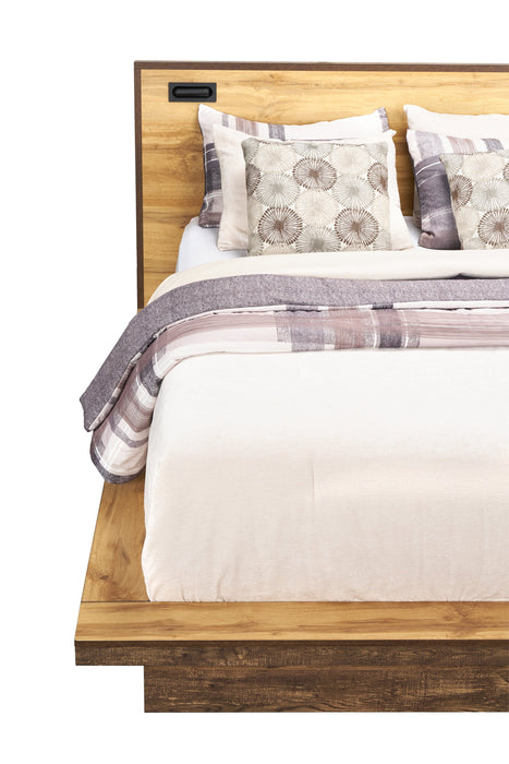 Lit plateforme Silas brun rustique avec tête de lit, cadre et éclairage à DEL - format grand lit