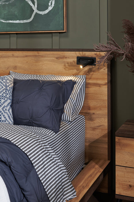 Lit plateforme Silas brun rustique avec tête de lit, cadre et éclairage à DEL - format grand lit