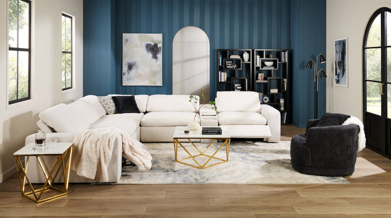 Sofa sectionnel à inclinaison électrique modulaire Sky 6 pièces en tissu avec console et coussins en duvet et plumes - blé Nathan