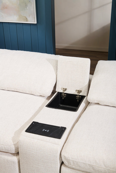 Sofa sectionnel modulaire Sky 4 pièces en tissu avec coussins amovibles en duvet et plumes - blé Nathan