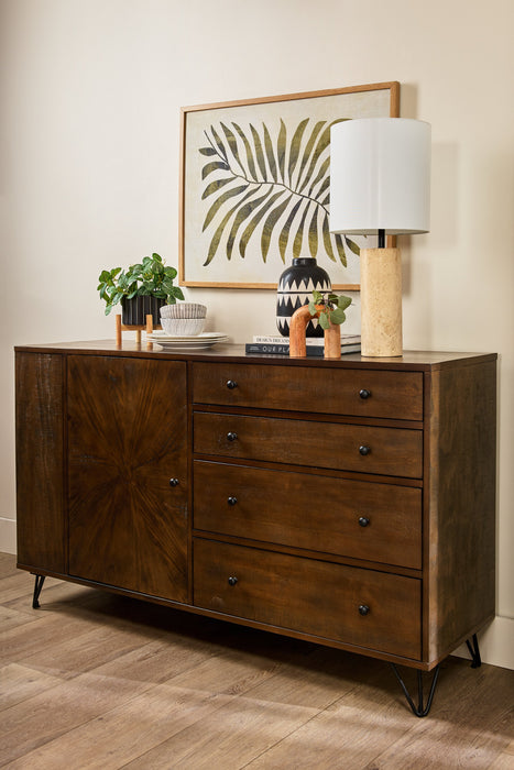 Desserte de salle à manger Sol de Kort & Co. de 60 po (L) avec tablettes intégrées, rangement et 4 tiroirs - brune