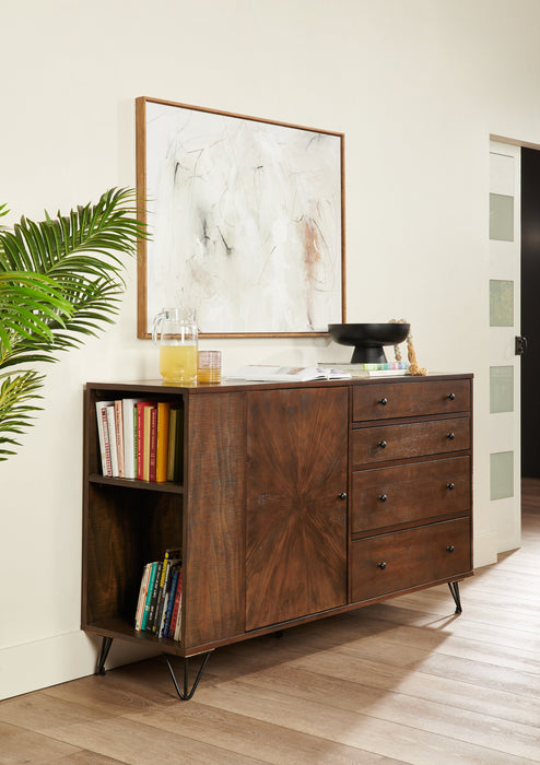 Desserte de salle à manger Sol de Kort & Co. de 60 po (L) avec tablettes intégrées, rangement et 4 tiroirs - brune