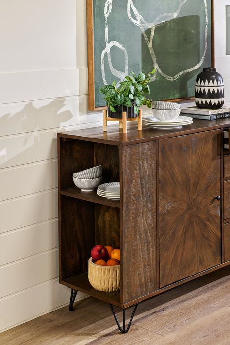 Desserte de salle à manger Sol de Kort & Co. de 60 po (L) avec tablettes intégrées, rangement et 4 tiroirs - brune