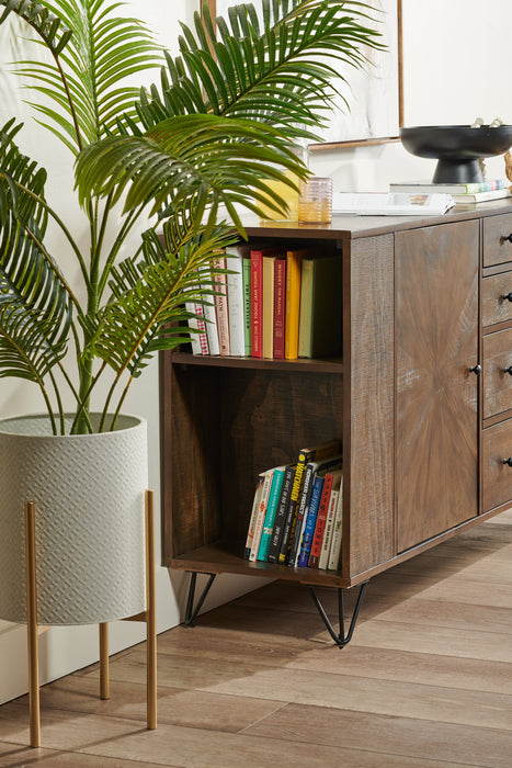 Desserte de salle à manger Sol de Kort & Co. de 60 po (L) avec tablettes intégrées, rangement et 4 tiroirs - brune