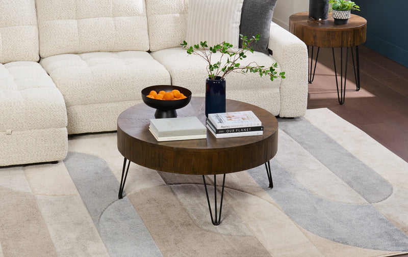 Table à café ronde rustique Sol de Kort & Co. de 38 po en pin massif - brune