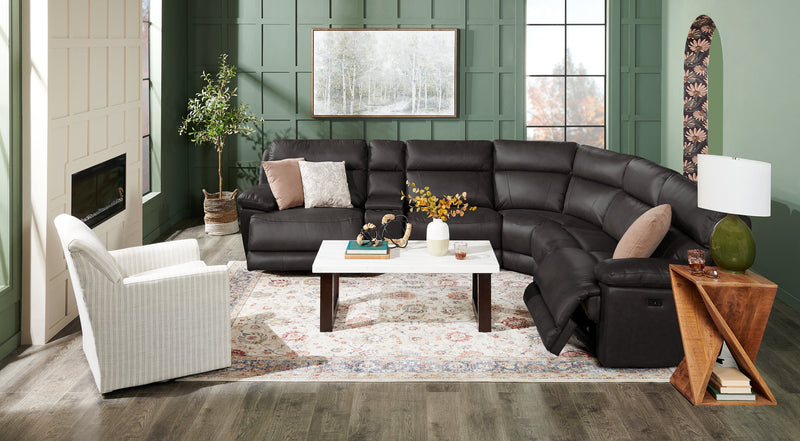Sofa sectionnel à inclinaison électrique Sorrento 6 pièces en cuir véritable avec console de rangement et port USB - gris anthracite
