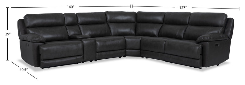 Sofa sectionnel à inclinaison électrique Sorrento 6 pièces en cuir véritable avec console de rangement et port USB - gris anthracite