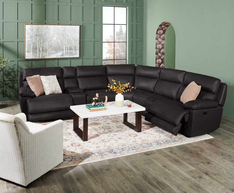 Sofa sectionnel à inclinaison électrique Sorrento 6 pièces en cuir véritable avec console de rangement et port USB - gris anthracite
