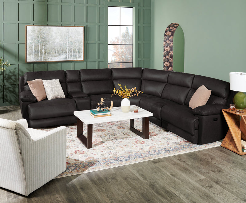 Sofa sectionnel à inclinaison électrique Sorrento 6 pièces en cuir véritable avec console de rangement et port USB - gris anthracite